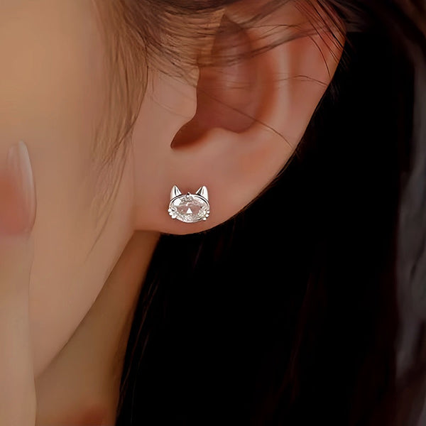 Sterling Silver Zircon Kitten Stud Earrings