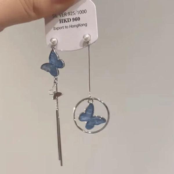 Silver Post Blue Butterfly Earrings