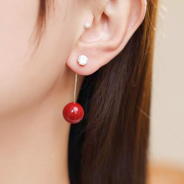 Sterling Silver Red Ball Earrings